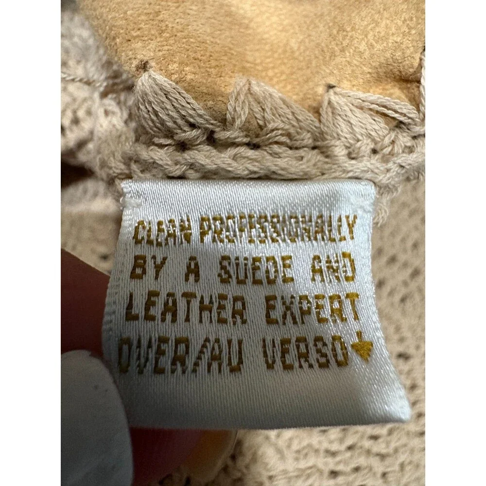 Dana Buchman Women's Suede & Crochet Knit V-Neck Sweater Top Tan Beige Size L